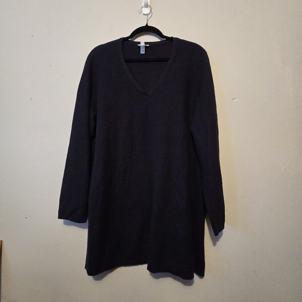 J Jill V-neck Sweater Tunic Womens Plus 2X Navy Long Wool Silk Cotton Lagenlook - Picture 2 of 14